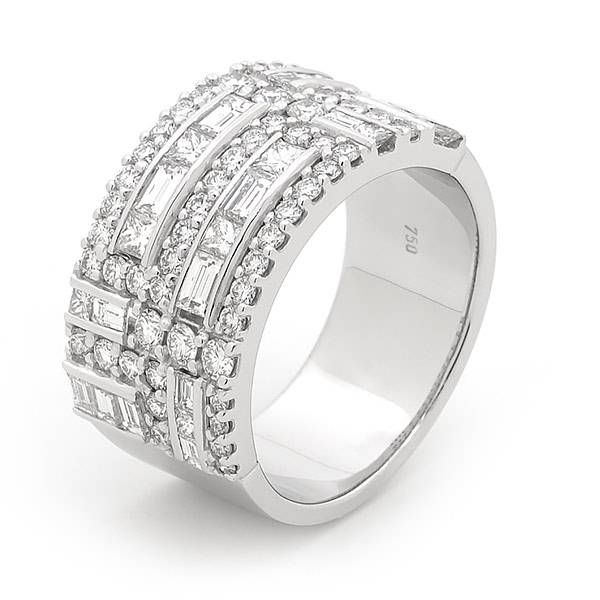 Baguette, princess & brilliant cut diamond 5 row ring