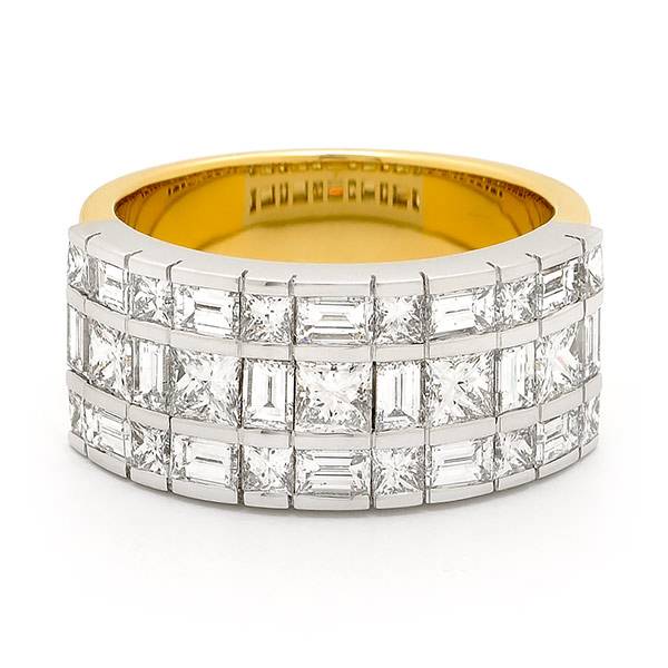 Baguette & princess cut diamond 3 row ring