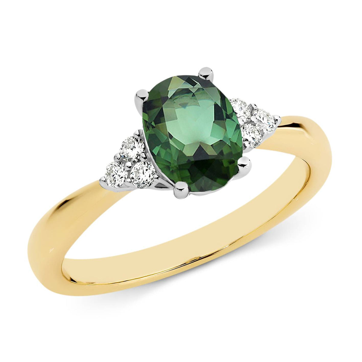 Oval Green Tourmaline and Diamond Ring
