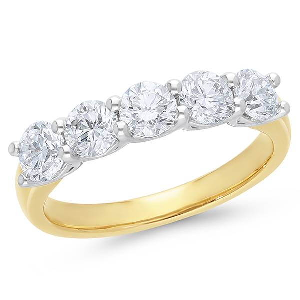 Round brilliant cut five stone diamond ring
