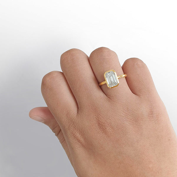 2.00ct Bezel Set Emerald Cut Lab-Grown Diamond Solitaire Engagement Ring