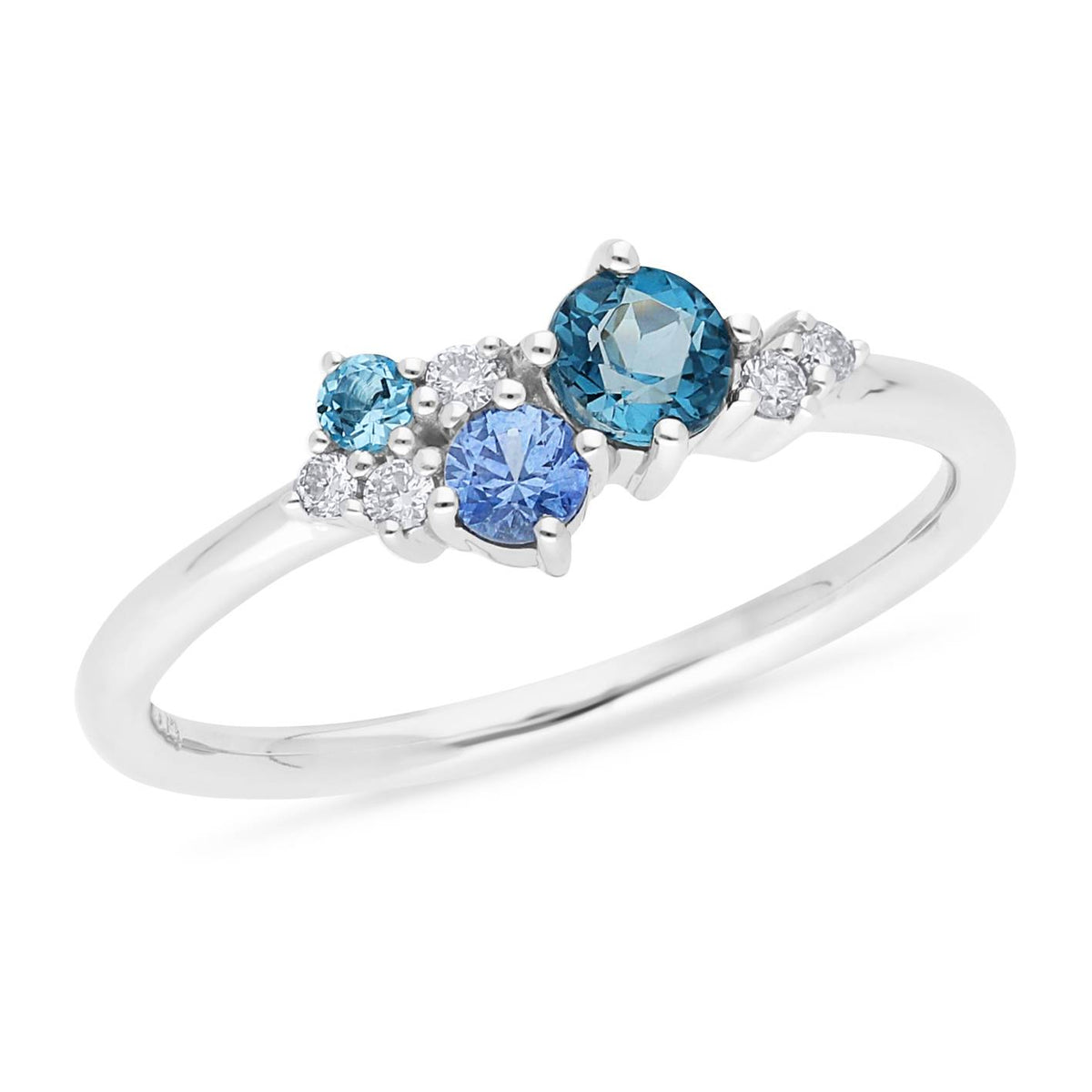 Modern Sapphire, Topaz and Diamond Cluster Ring