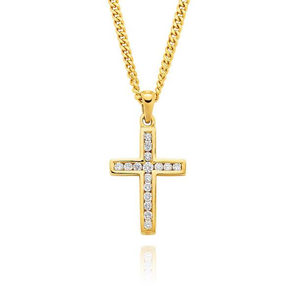 Yellow gold diamond channel set cross