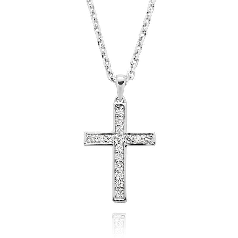 White gold diamond bead set cross