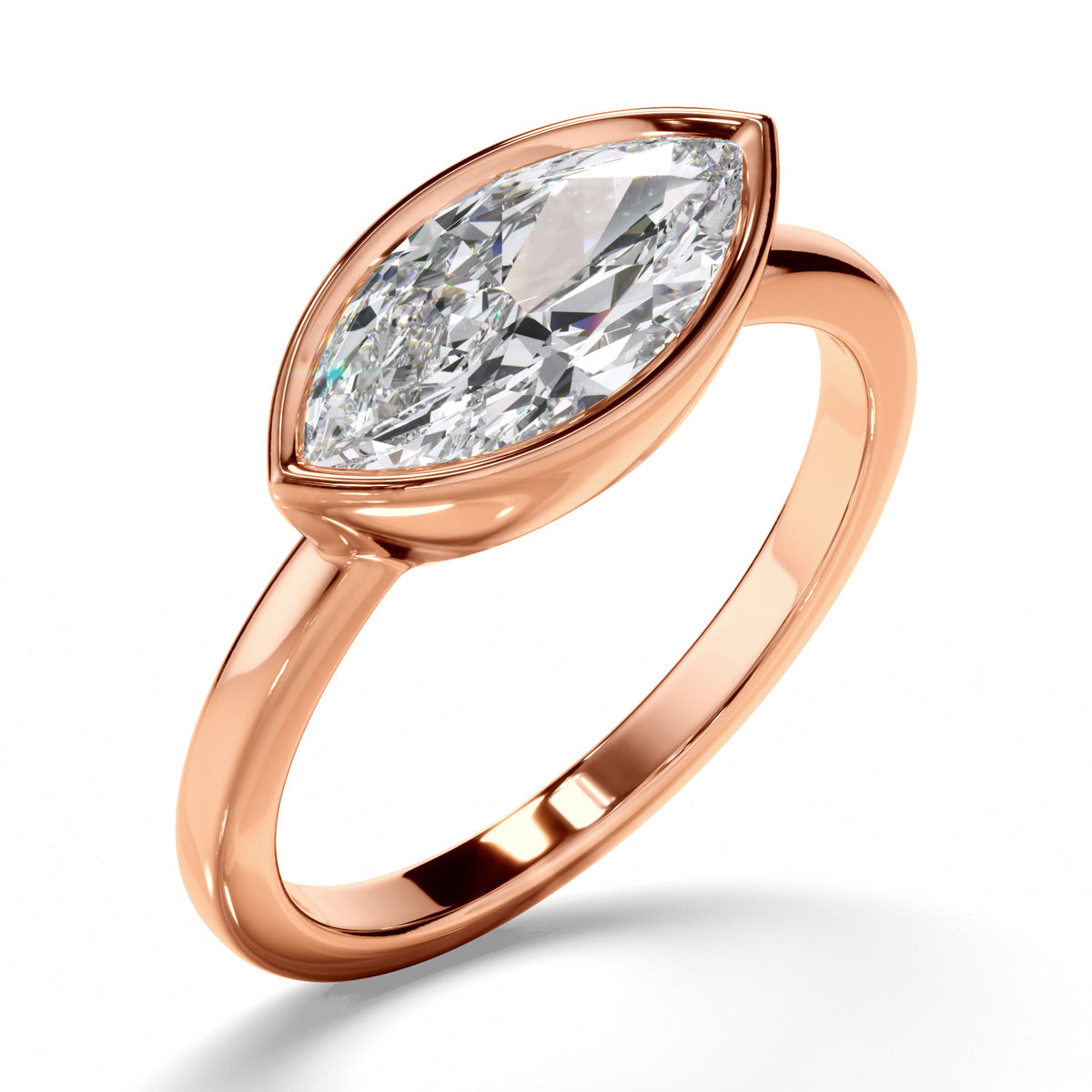Marquise Cut Diamond Bezel East West Solitaire Engagement Ring