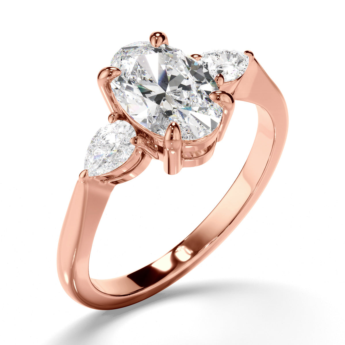 Oval Cut Diamond Trilogy Engagement Ring with Pear Sides