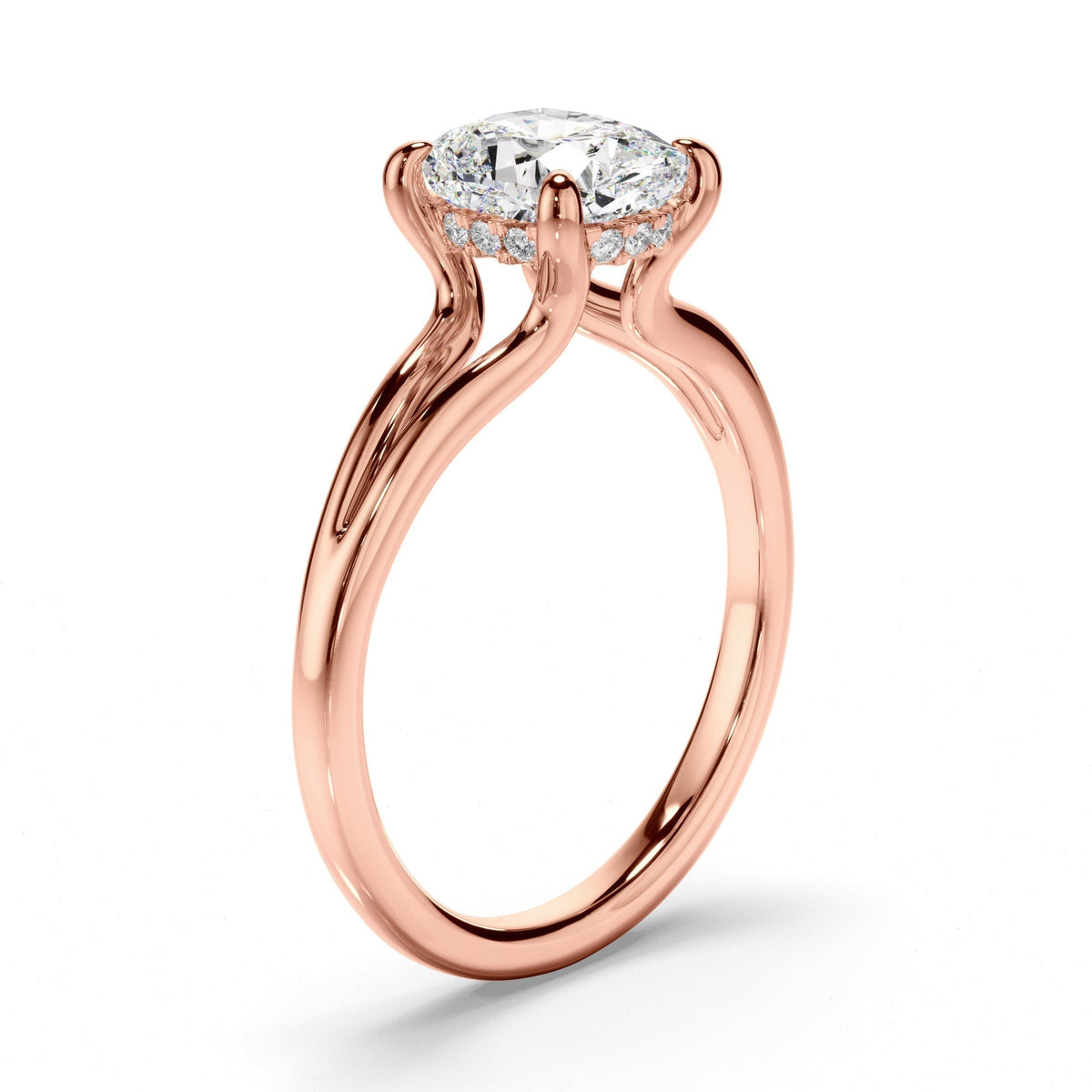 Cushion Cut Diamond Solitaire Hidden Halo Engagement Ring