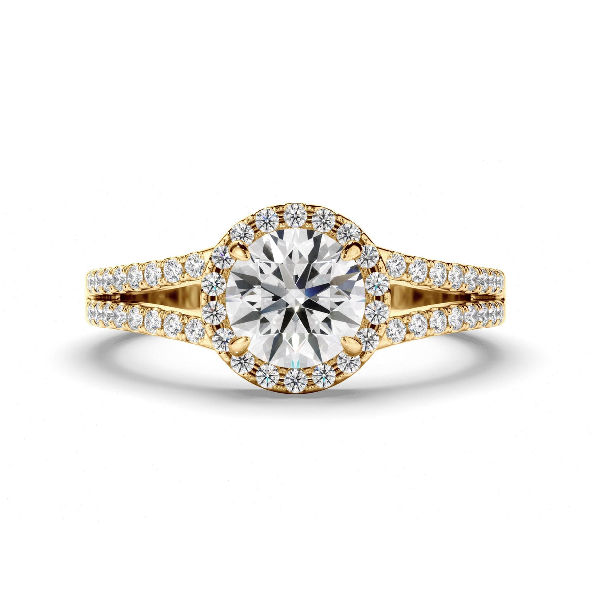 Round Brilliant Cut Diamond Halo Engagement Ring with Pave Sides