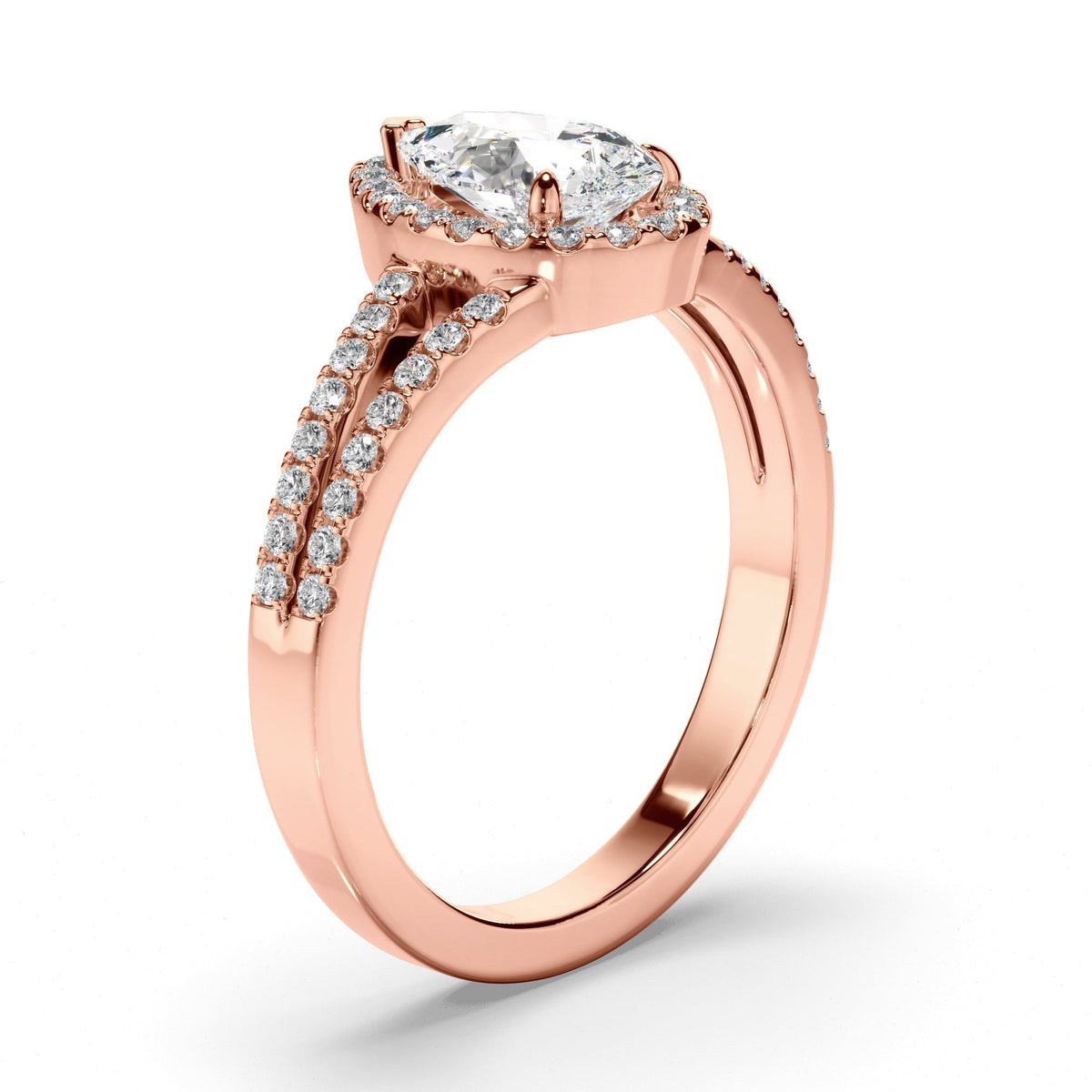 Pear Cut Diamond Halo Engagement Ring with Pave Sides