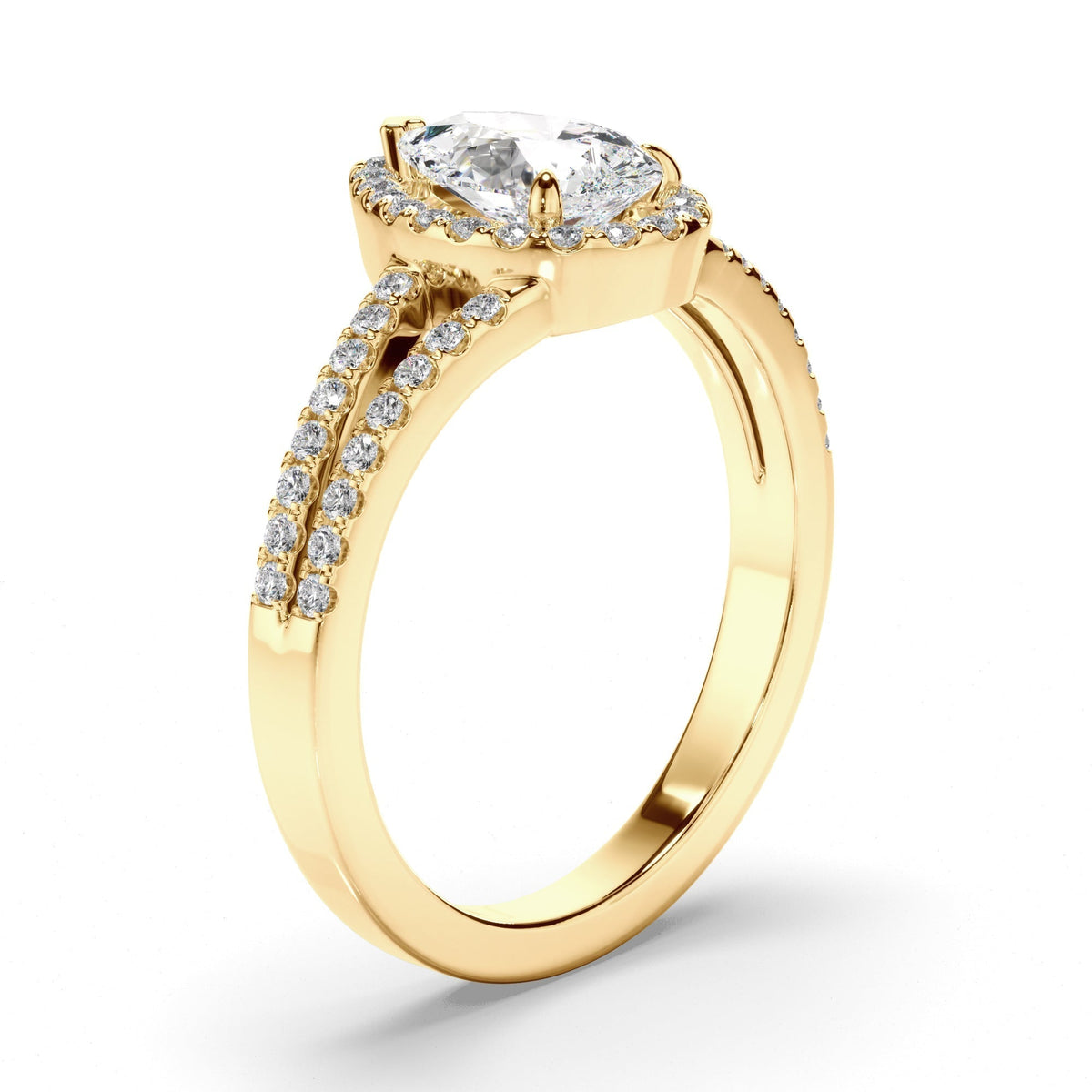 Pear Cut Diamond Halo Engagement Ring with Pave Sides