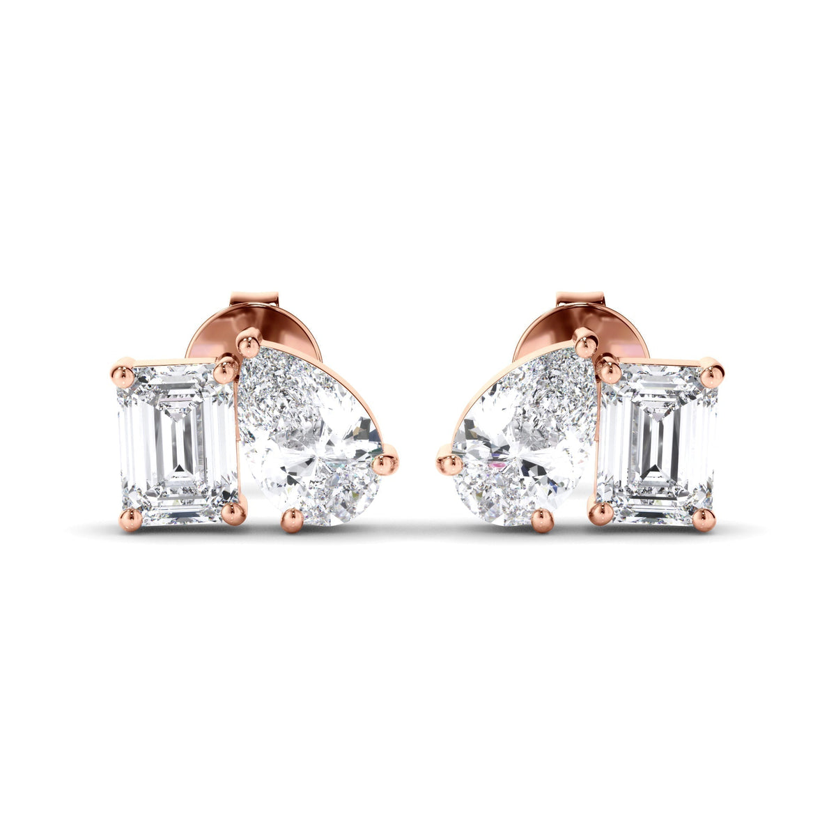 Emerald & Pear Cut Diamond Stud Earrings