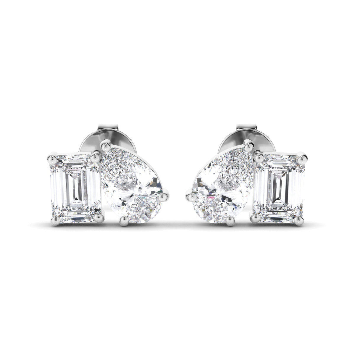 Emerald & Pear Cut Diamond Stud Earrings