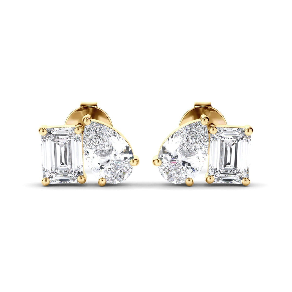 Emerald & Pear Cut Diamond Stud Earrings