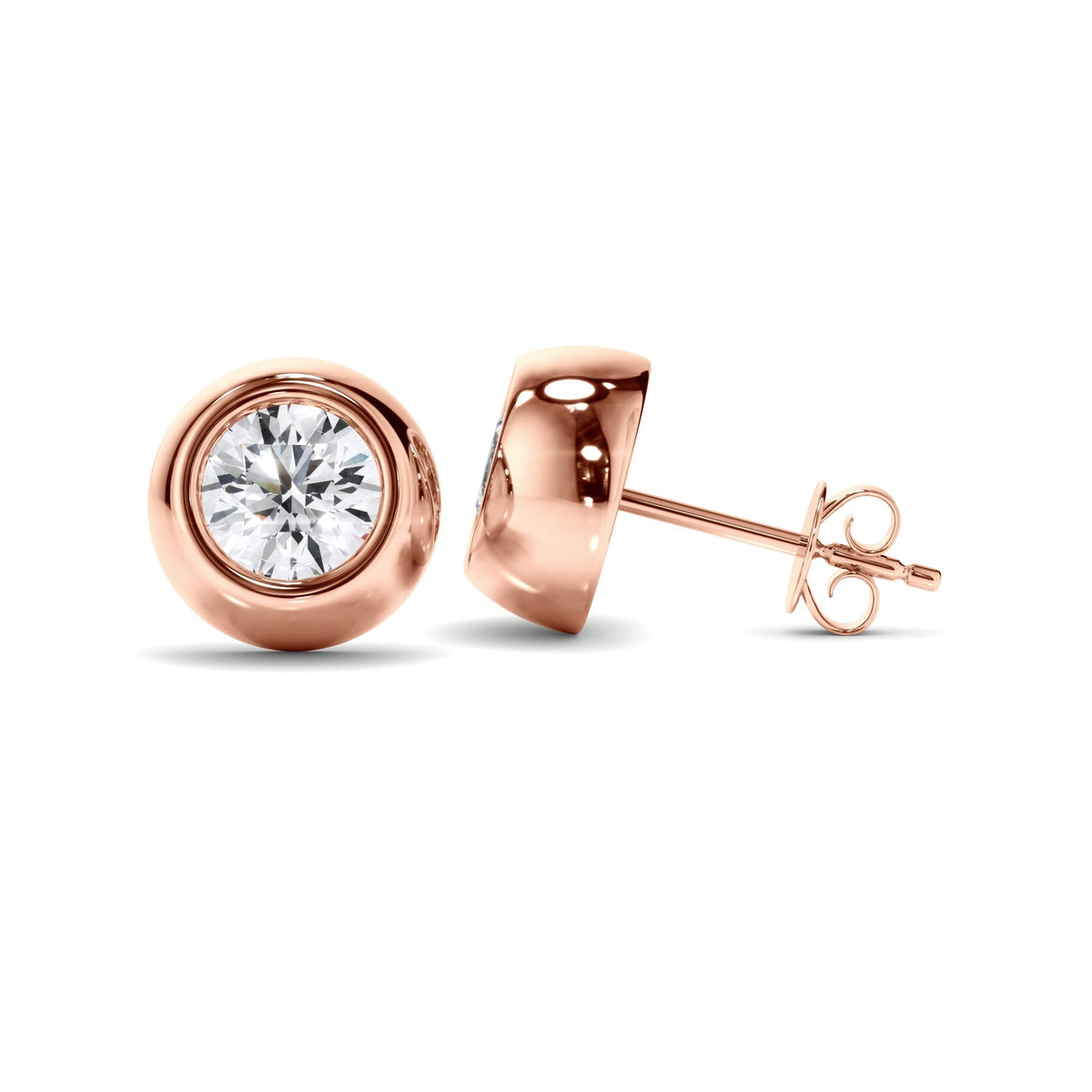 Round Brilliant Cut Diamond Bezel Set Stud Earrings