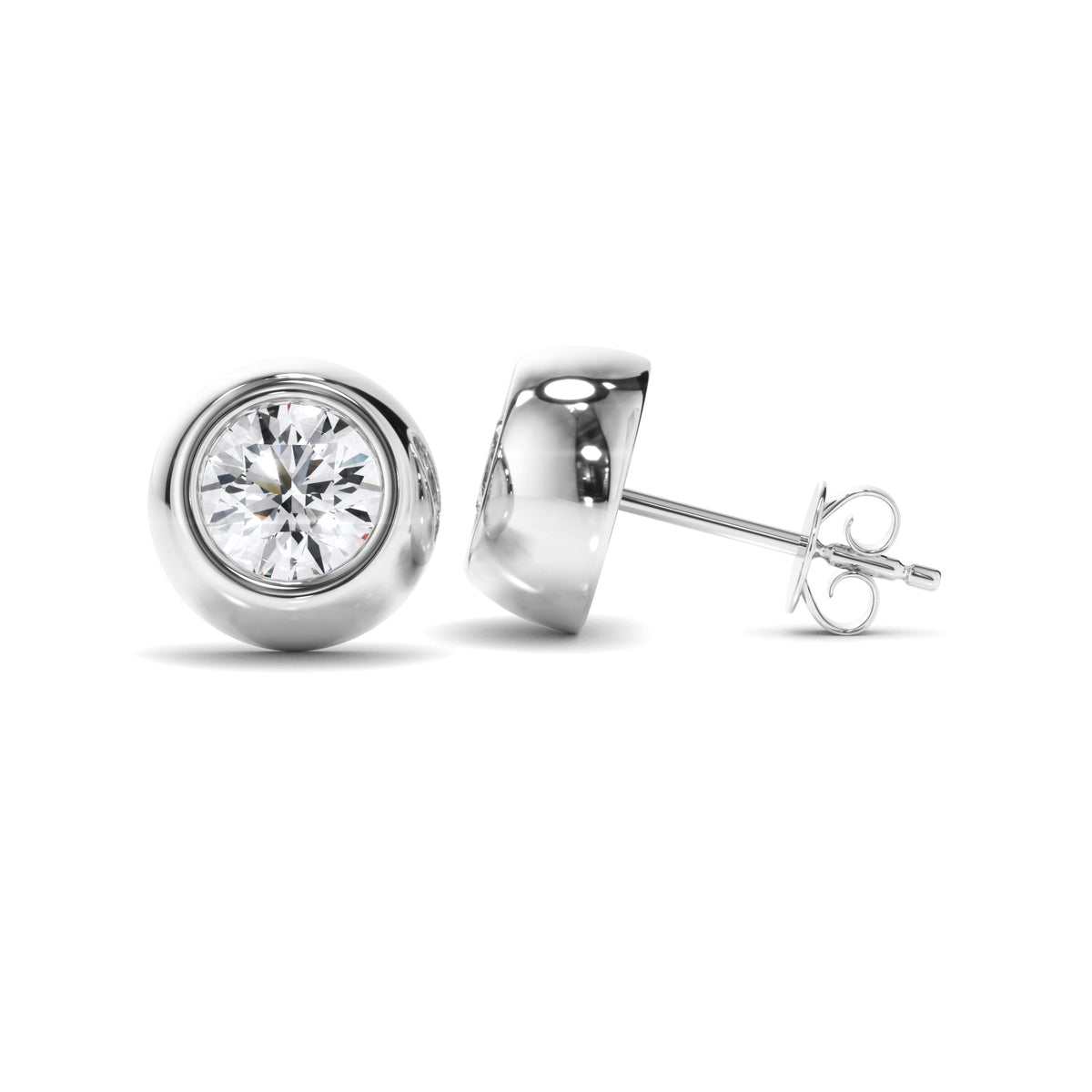 Round Brilliant Cut Diamond Bezel Set Stud Earrings