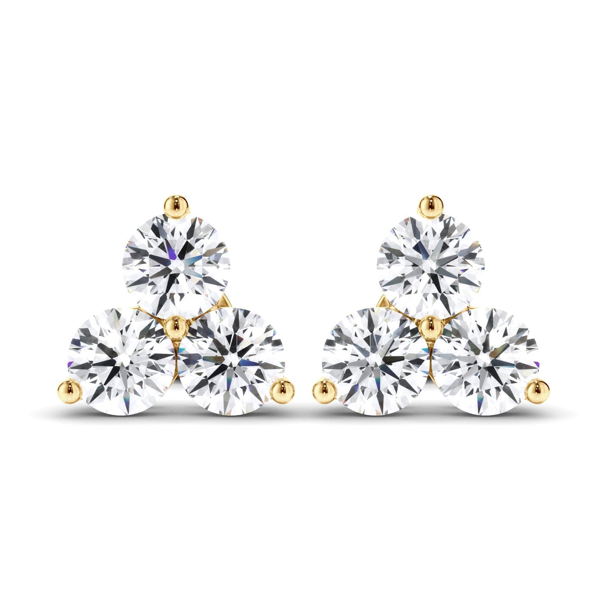 Round Brilliant Cut Diamond 3-Stone Stud Earrings