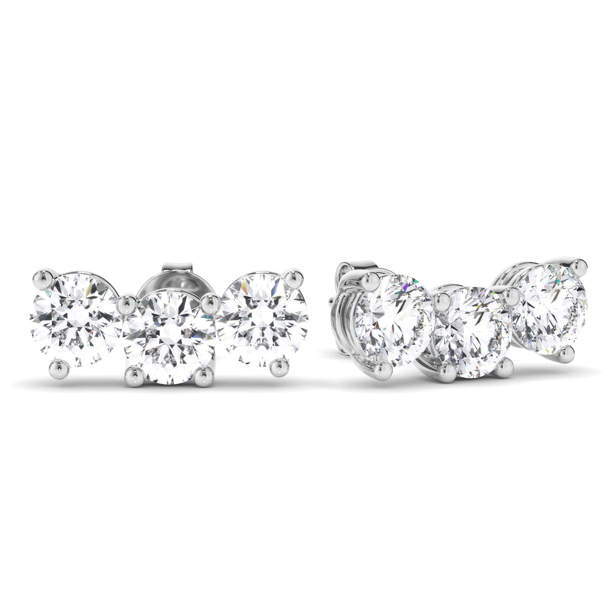 Round Brilliant Cut 3-Stone Stud Earrings