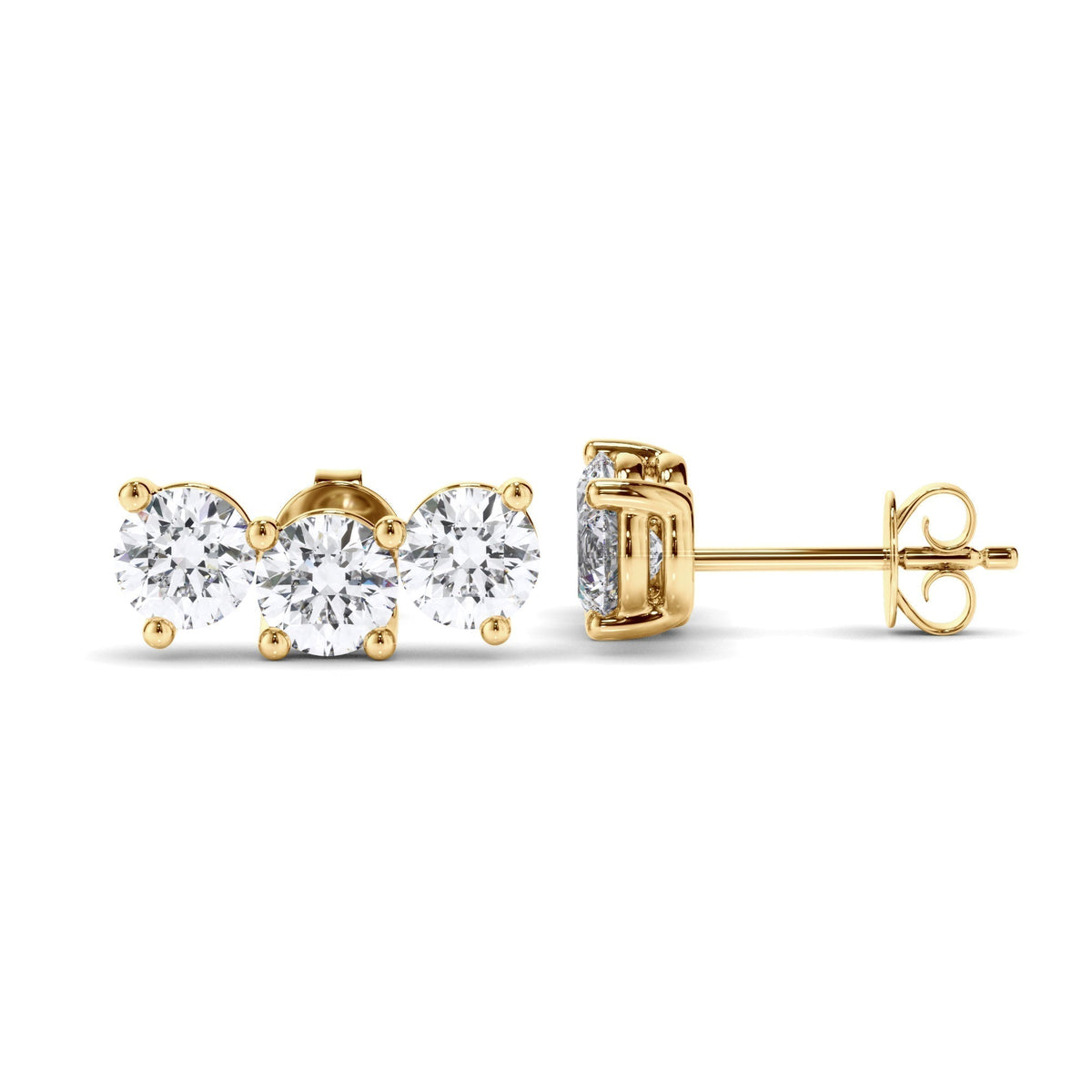 Round Brilliant Cut 3-Stone Stud Earrings