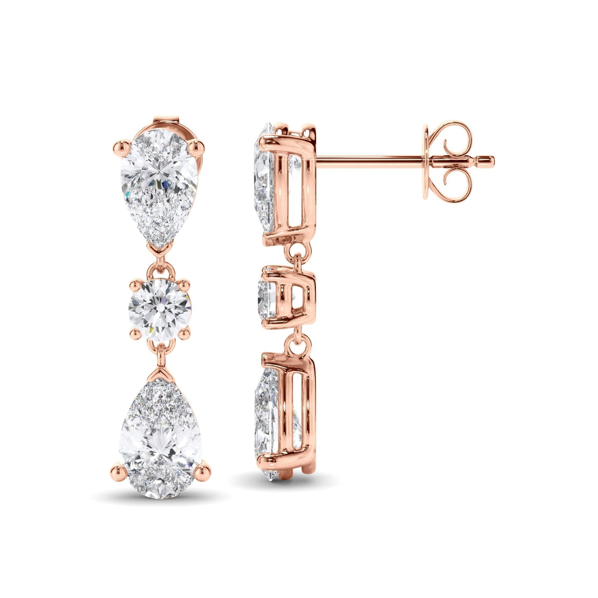 Pear & Round Brilliant Cut Diamond Drop Earrings