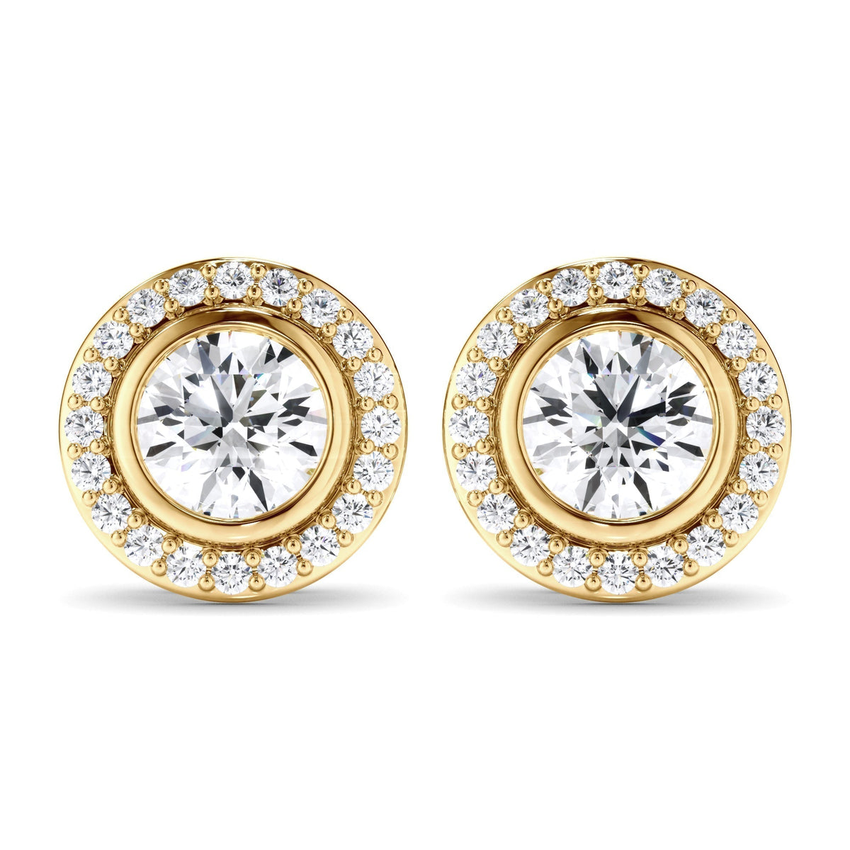 Round Brilliant Cut Diamond Halo Stud Earrings
