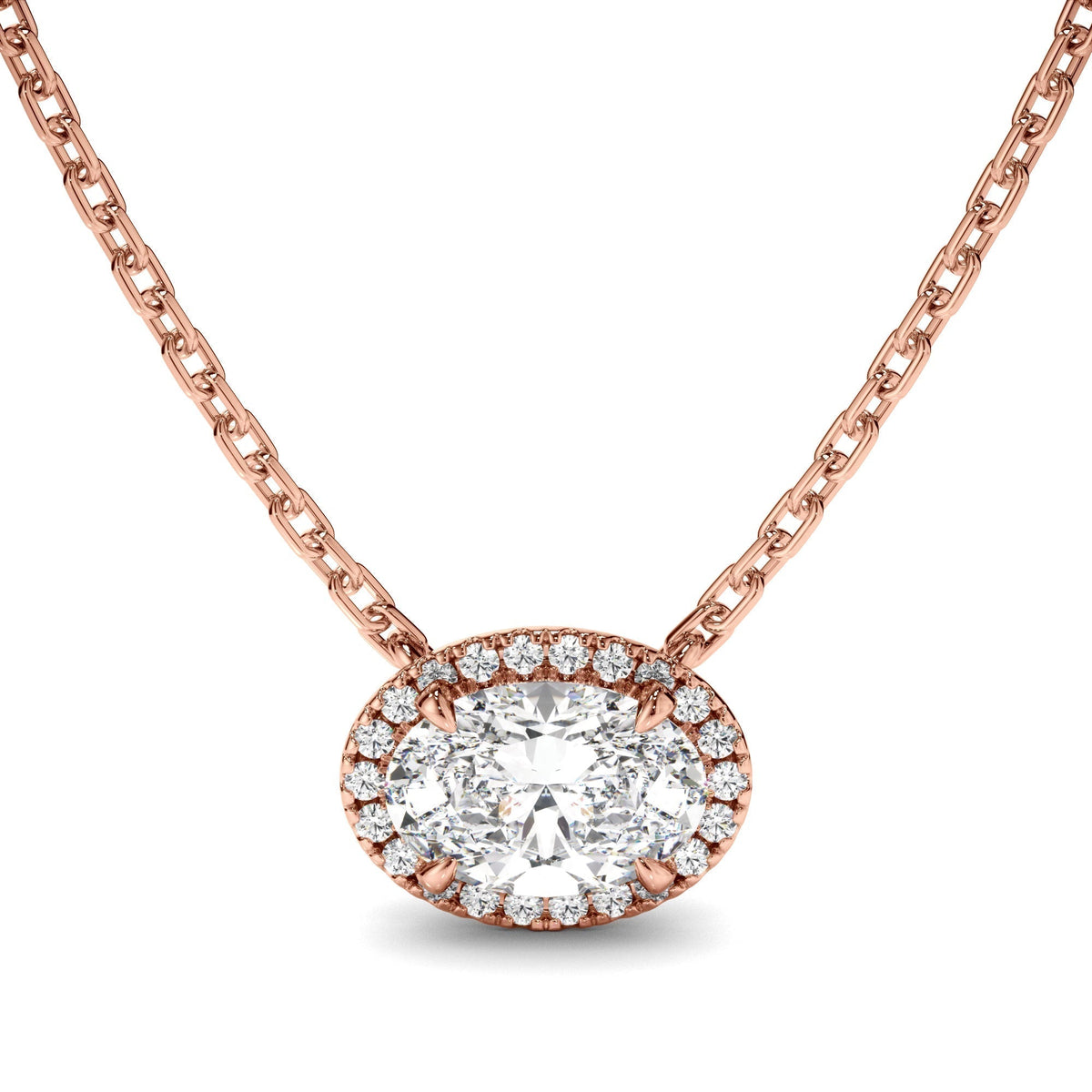 East West Oval Cut Diamond Halo Necklet
