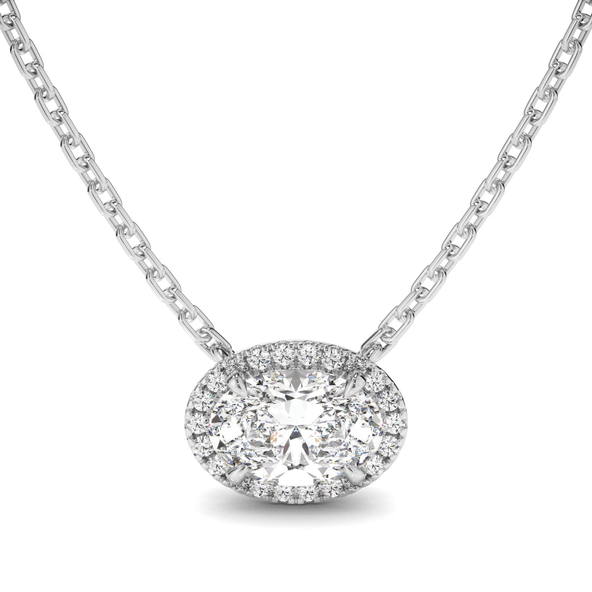 East West Oval Cut Diamond Halo Necklet