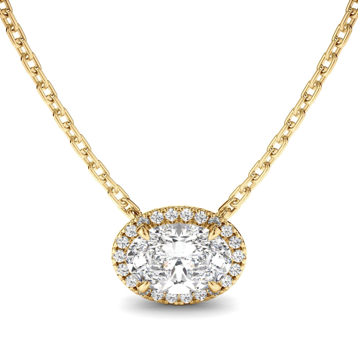 East West Oval Cut Diamond Halo Necklet