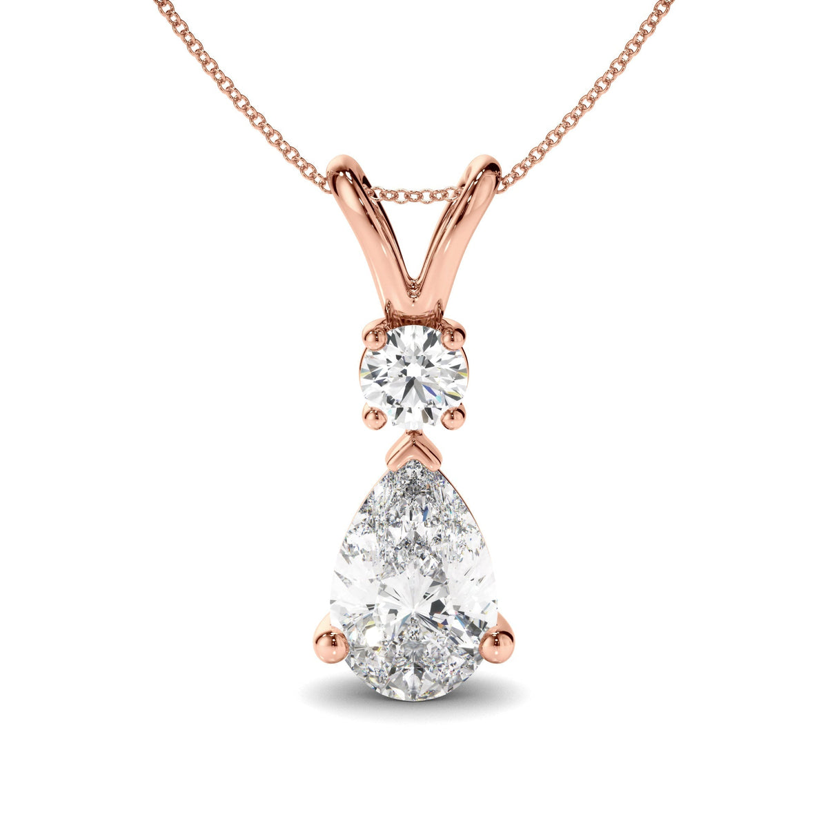 Pear & Round Brilliant Cut Diamond Drop Pendant