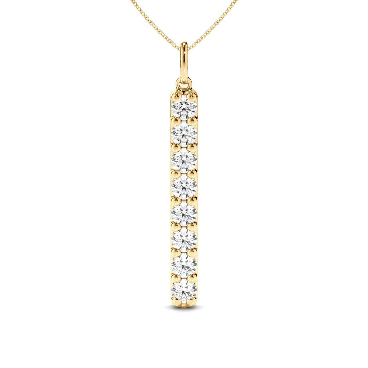 Round Brilliant Cut Diamond Drop Bar Pendant
