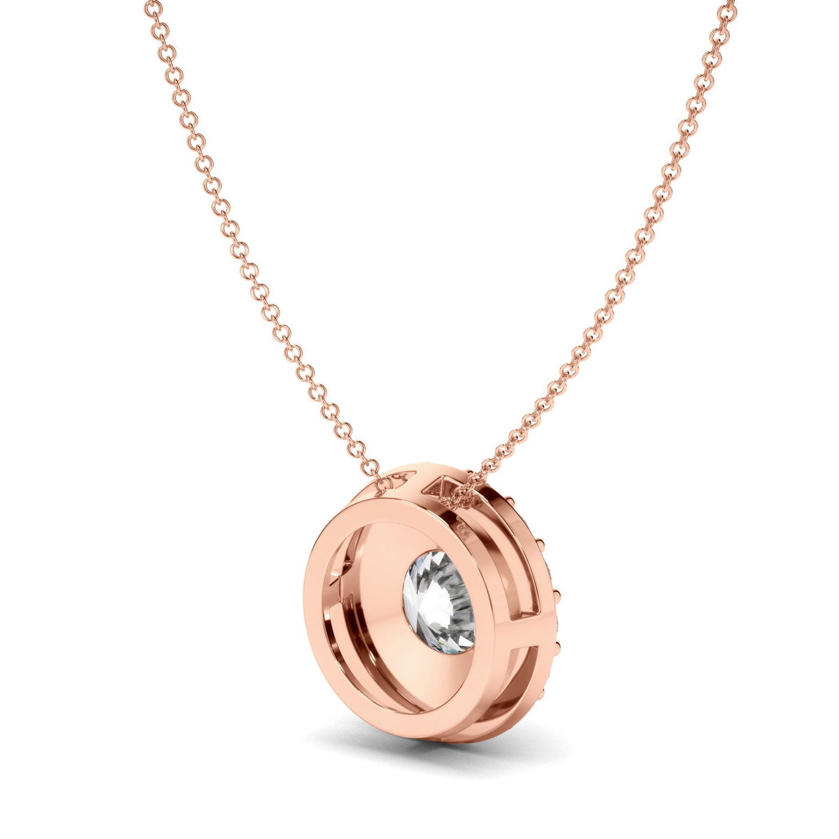 Round Brilliant Cut Diamond Bezel Set Halo Necklet