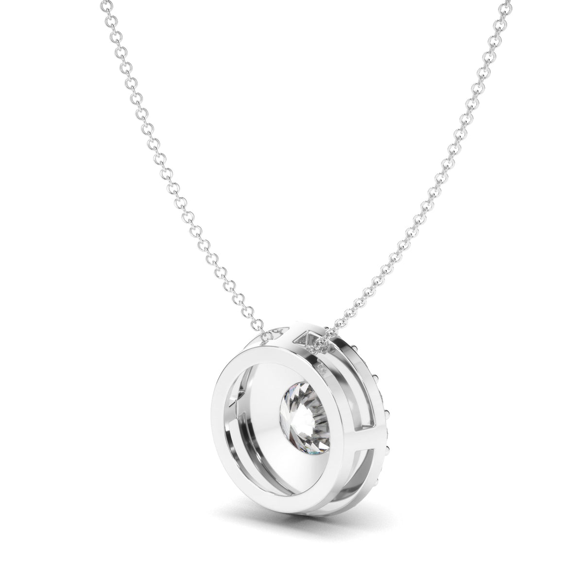 Round Brilliant Cut Diamond Bezel Set Halo Necklet