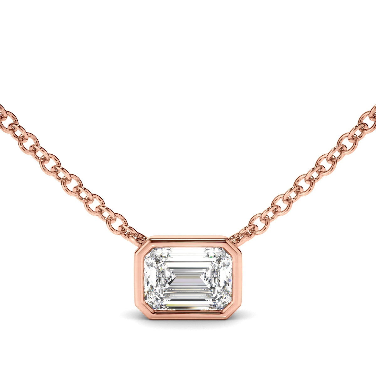 Emerald Cut Diamond Bezel Set Necklet