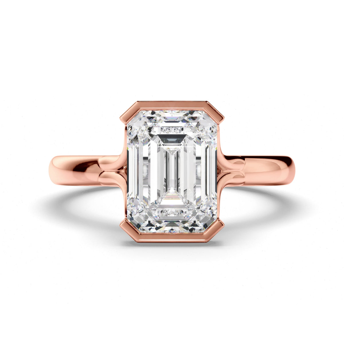 Emerald Cut Diamond Half-Bezel Set Engagement Ring