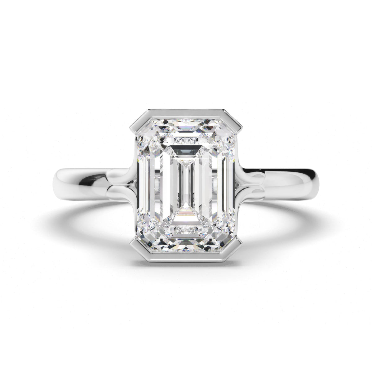 Emerald Cut Diamond Half-Bezel Set Engagement Ring