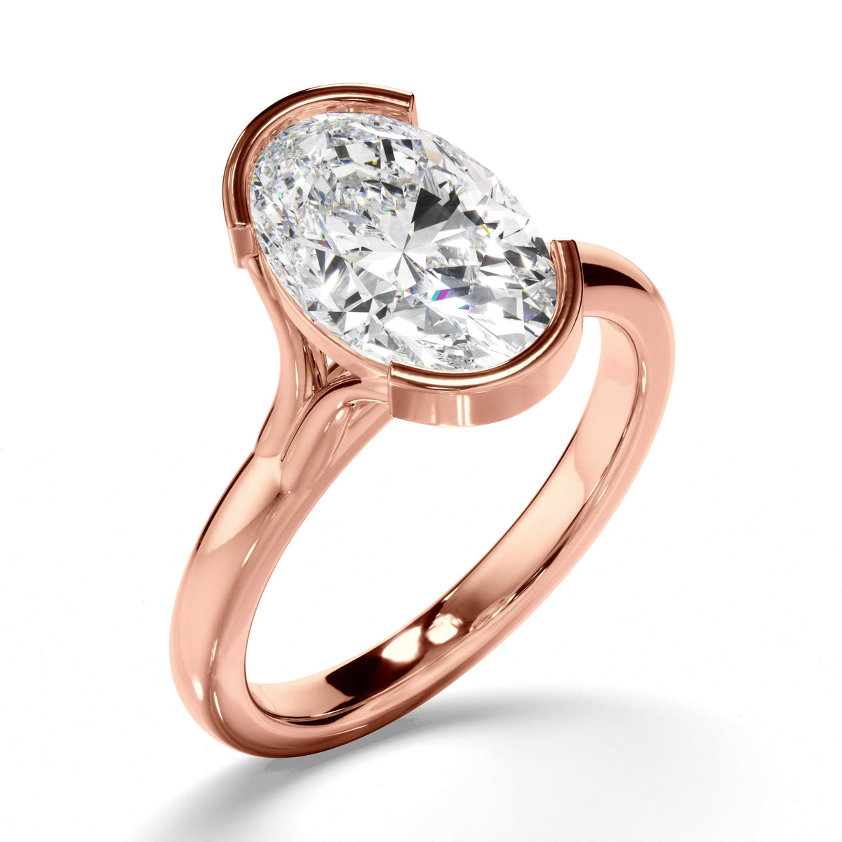 Oval Cut Diamond Half-Bezel Set Engagement Ring