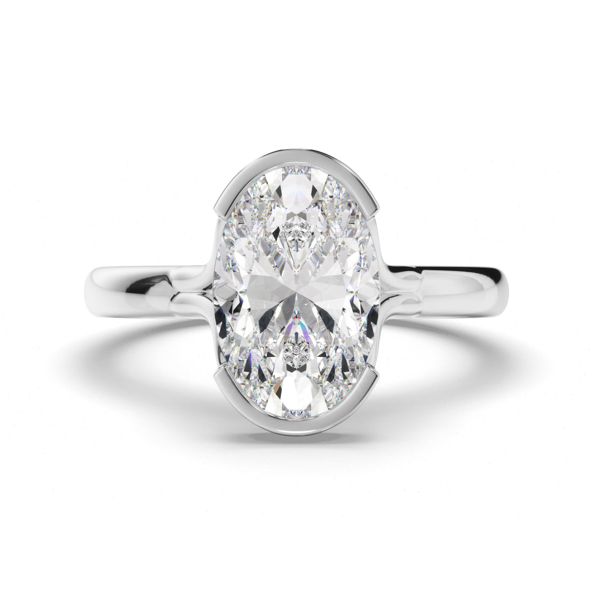 Oval Cut Diamond Half-Bezel Set Engagement Ring