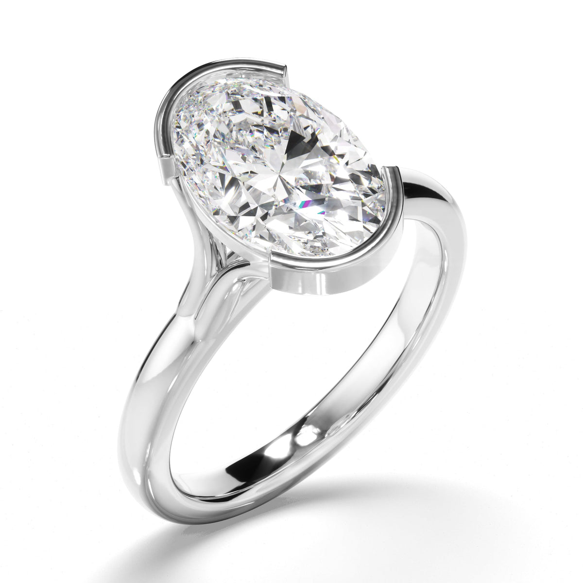 Oval Cut Diamond Half-Bezel Set Engagement Ring