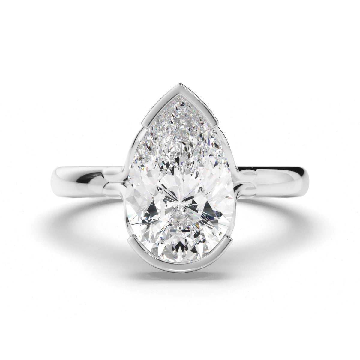 Pear Cut Diamond Half-Bezel Set Engagement Ring