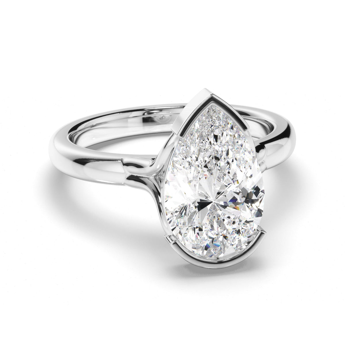 Pear Cut Diamond Half-Bezel Set Engagement Ring