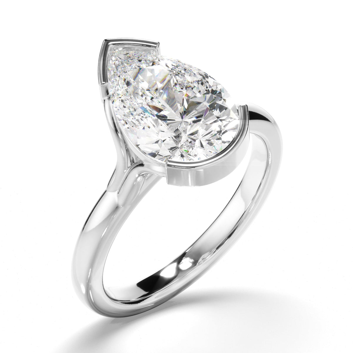 Pear Cut Diamond Half-Bezel Set Engagement Ring