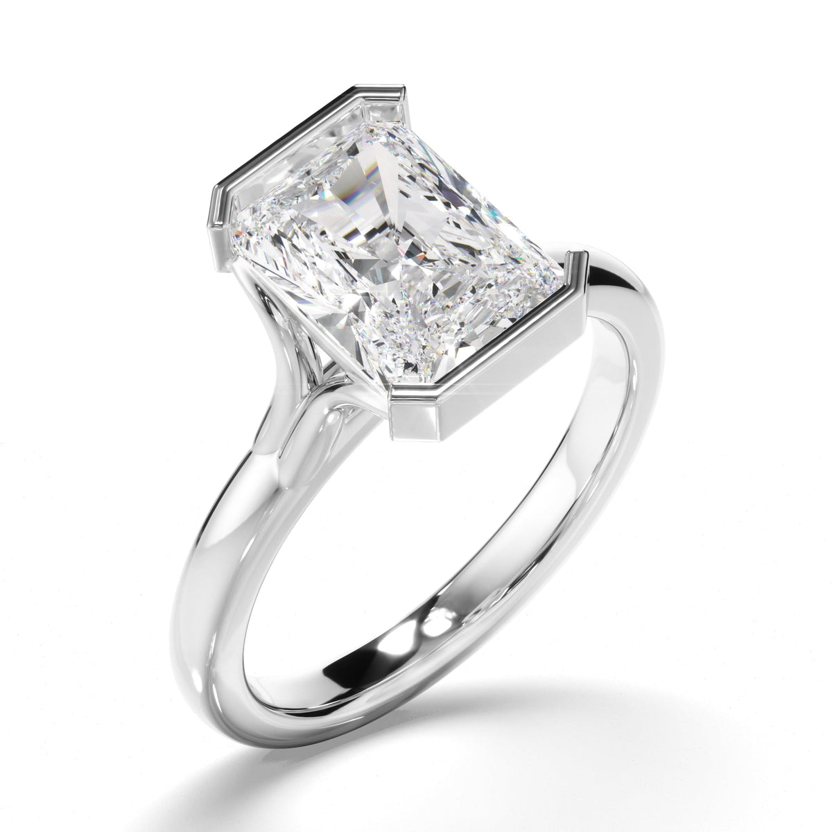Radiant Cut Diamond Half-Bezel Set Engagement Ring