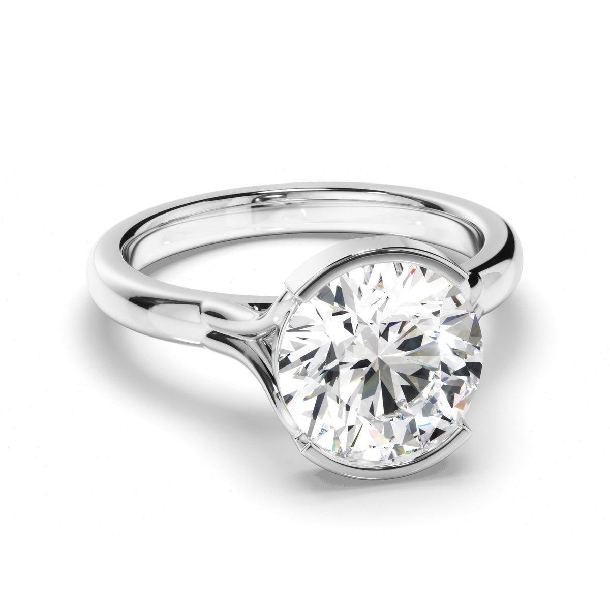 Round Brilliant Cut Diamond Half-Bezel Set Engagement Ring
