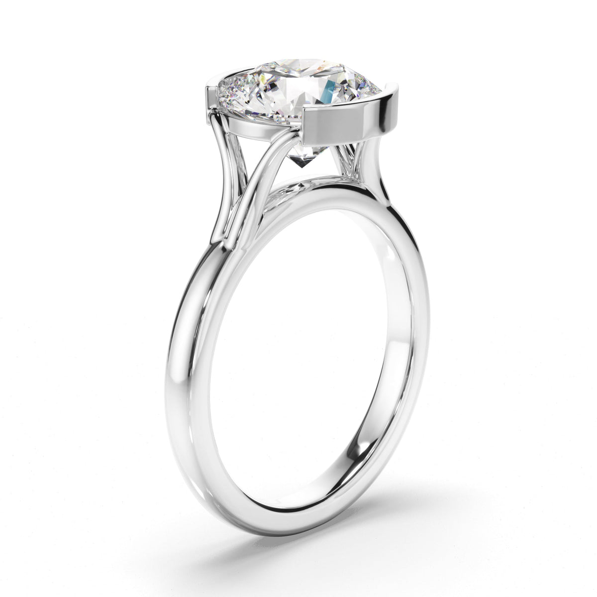 Round Brilliant Cut Diamond Half-Bezel Set Engagement Ring