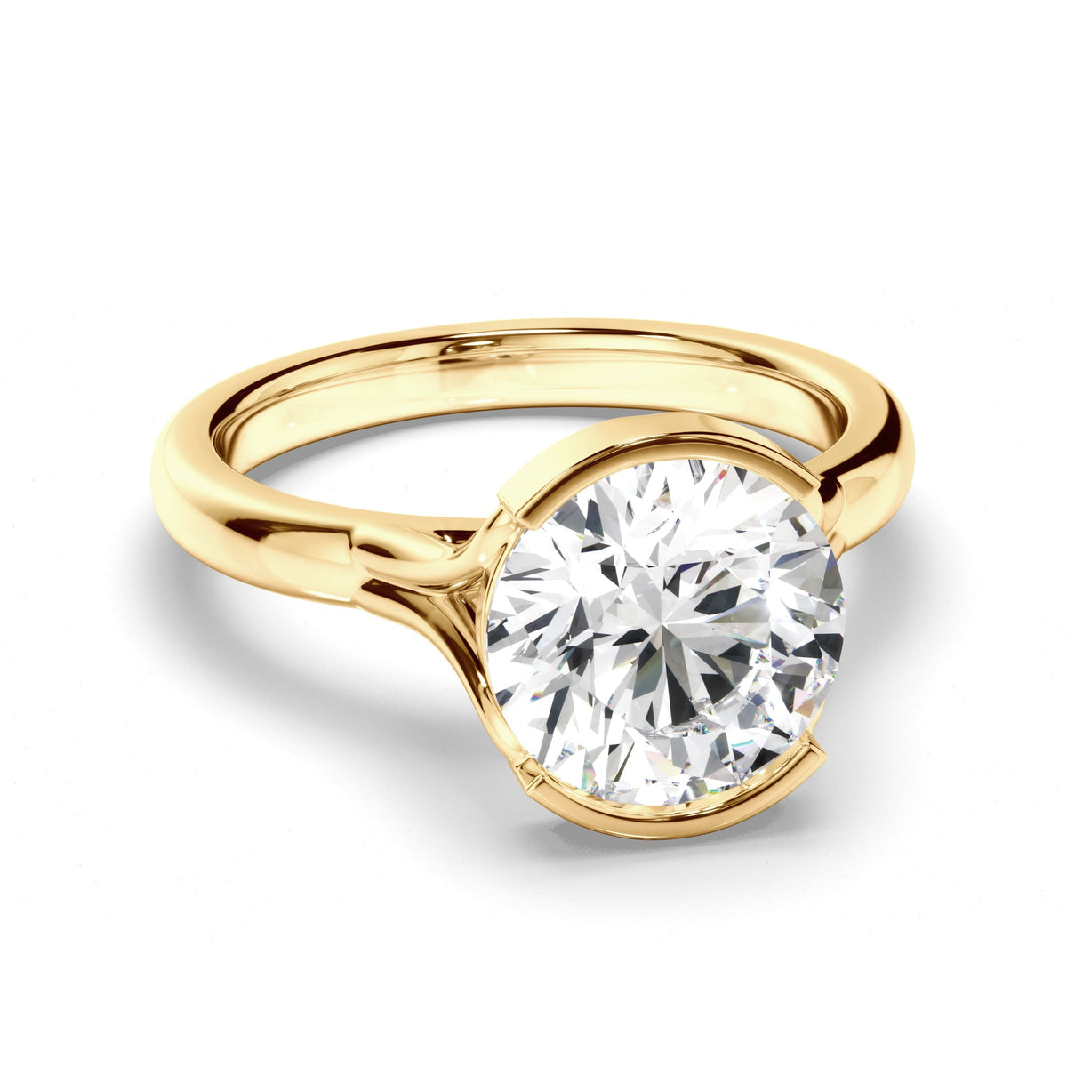 Round Brilliant Cut Diamond Half-Bezel Set Engagement Ring