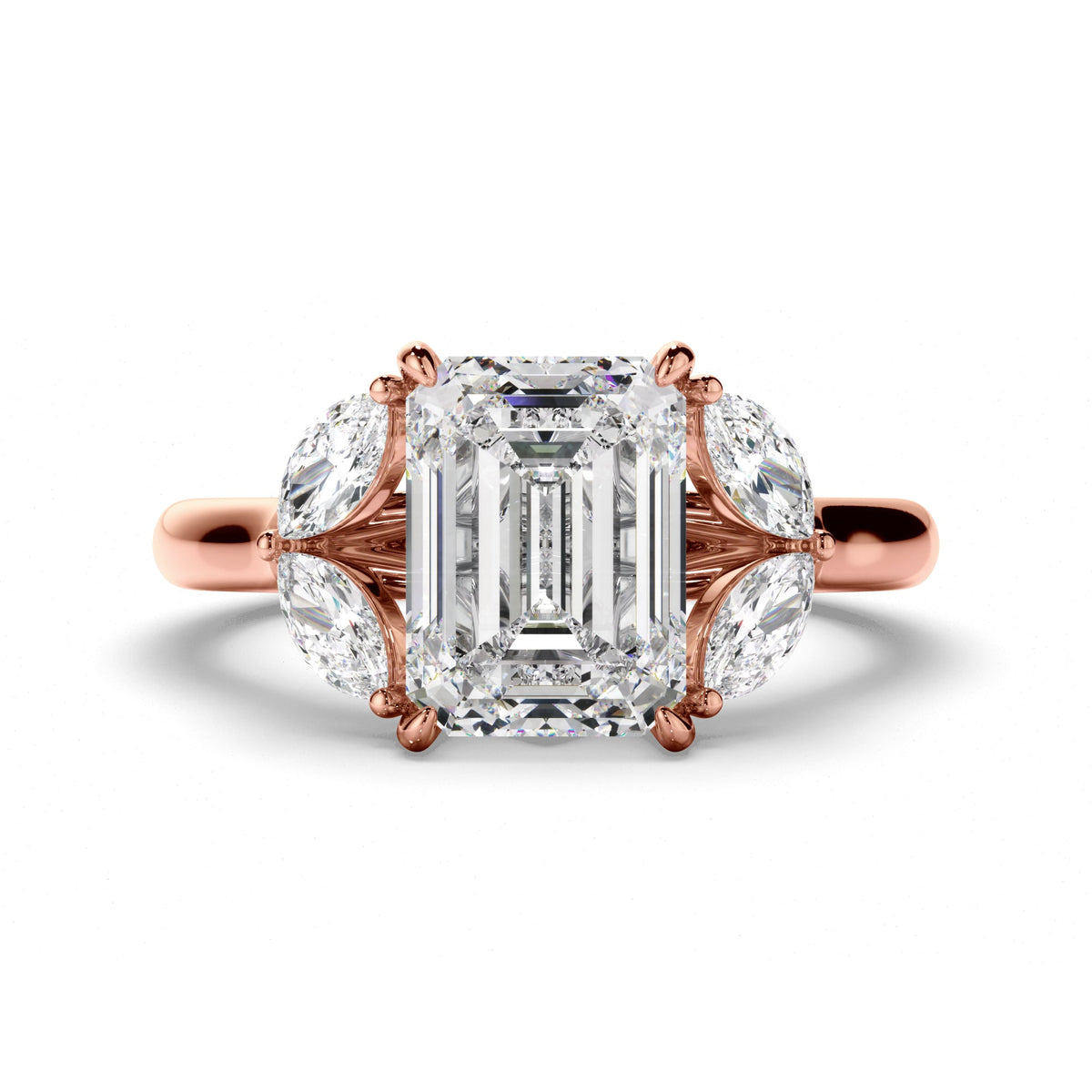 Emerald Cut Diamond Engagement Ring with Marquise Sides