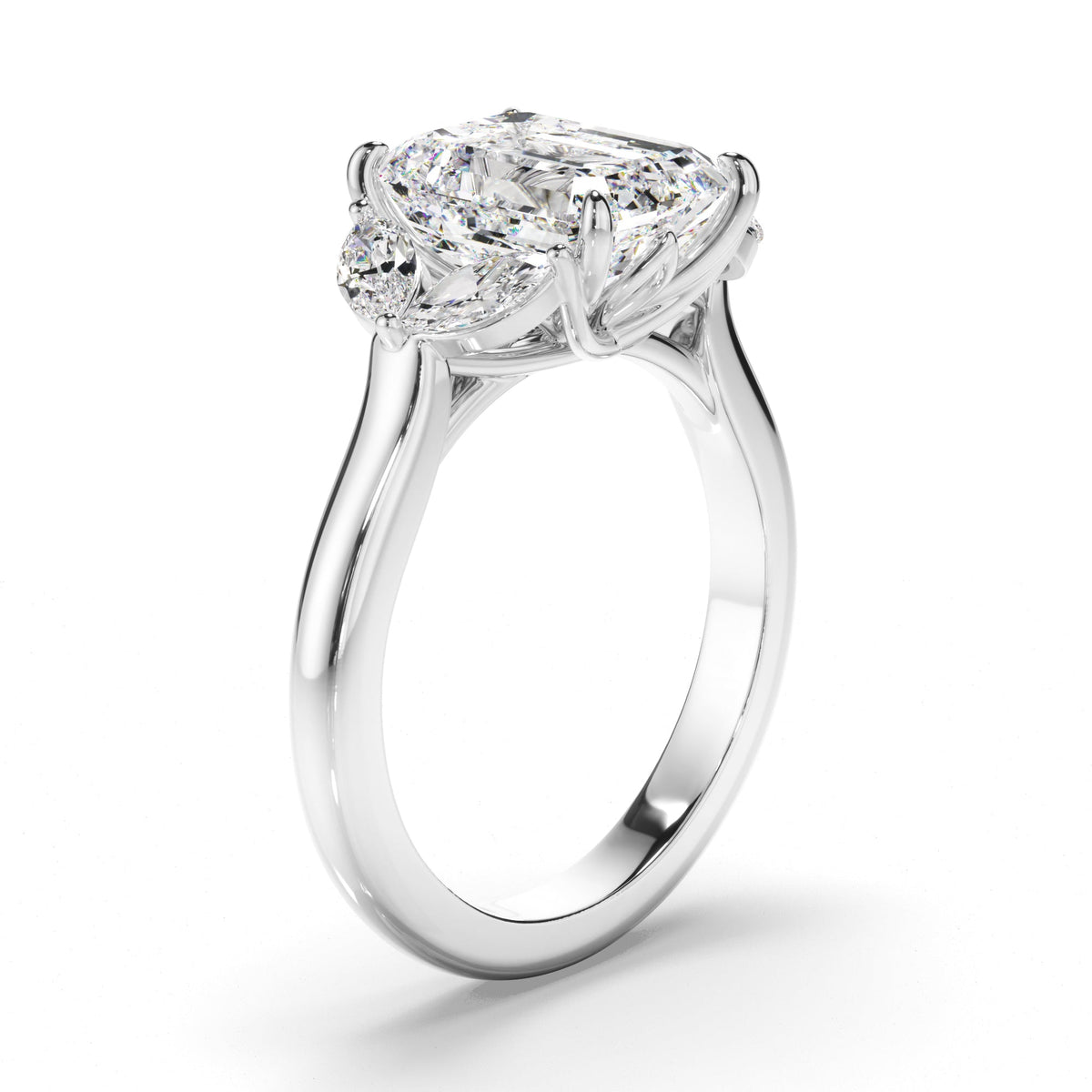 Emerald Cut Diamond Engagement Ring with Marquise Sides