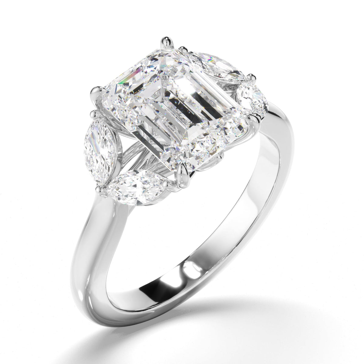 Emerald Cut Diamond Engagement Ring with Marquise Sides