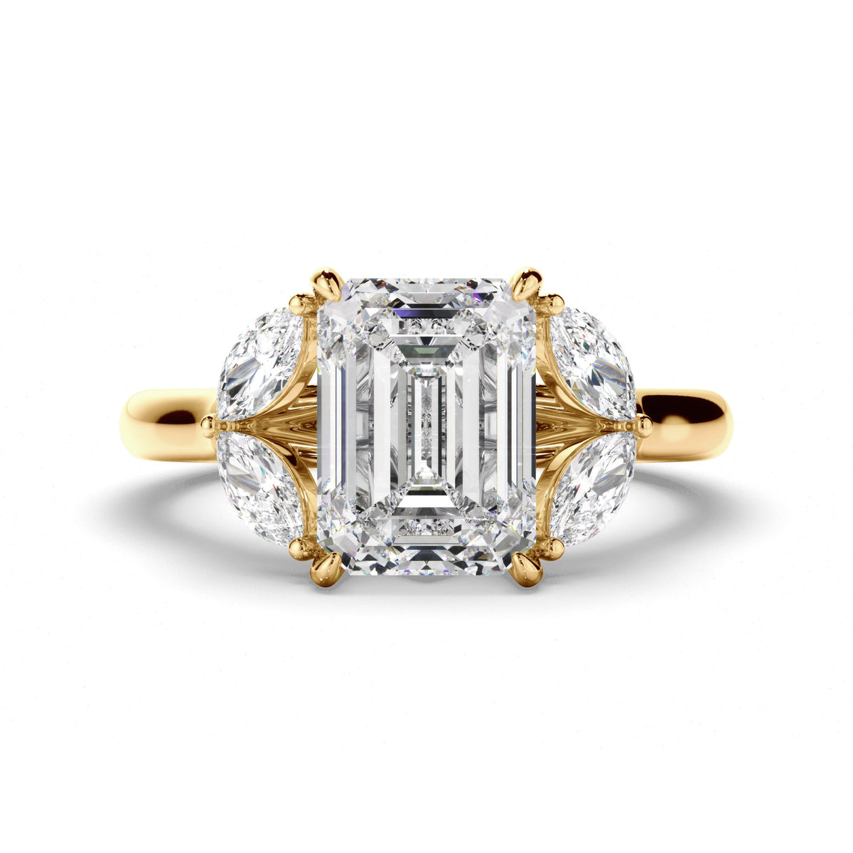 Emerald Cut Diamond Engagement Ring with Marquise Sides
