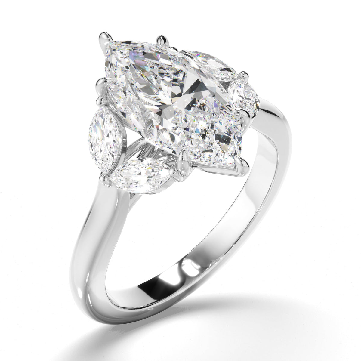 Marquise Cut Diamond Engagement Ring with Marquise Sides