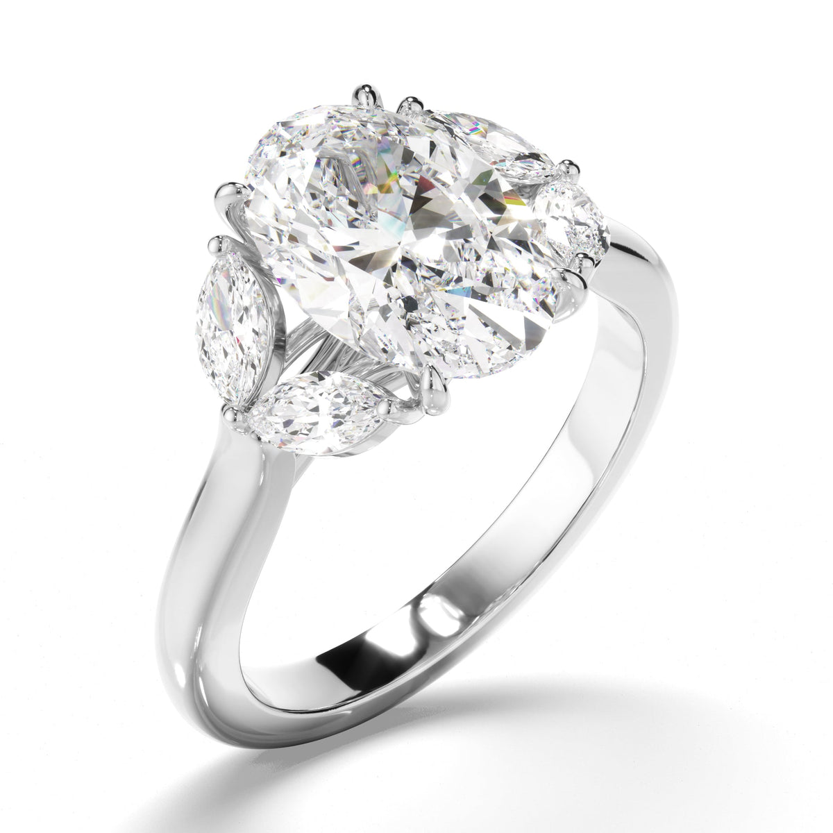 Oval Cut Diamond Engagement Ring with Marquise Sides